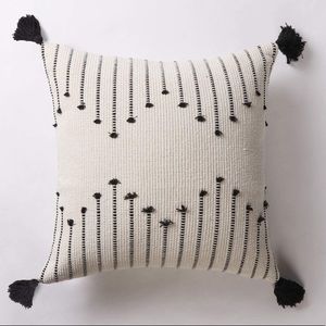 Moroccan Boho Tassel Pillow Cover Cream/Black